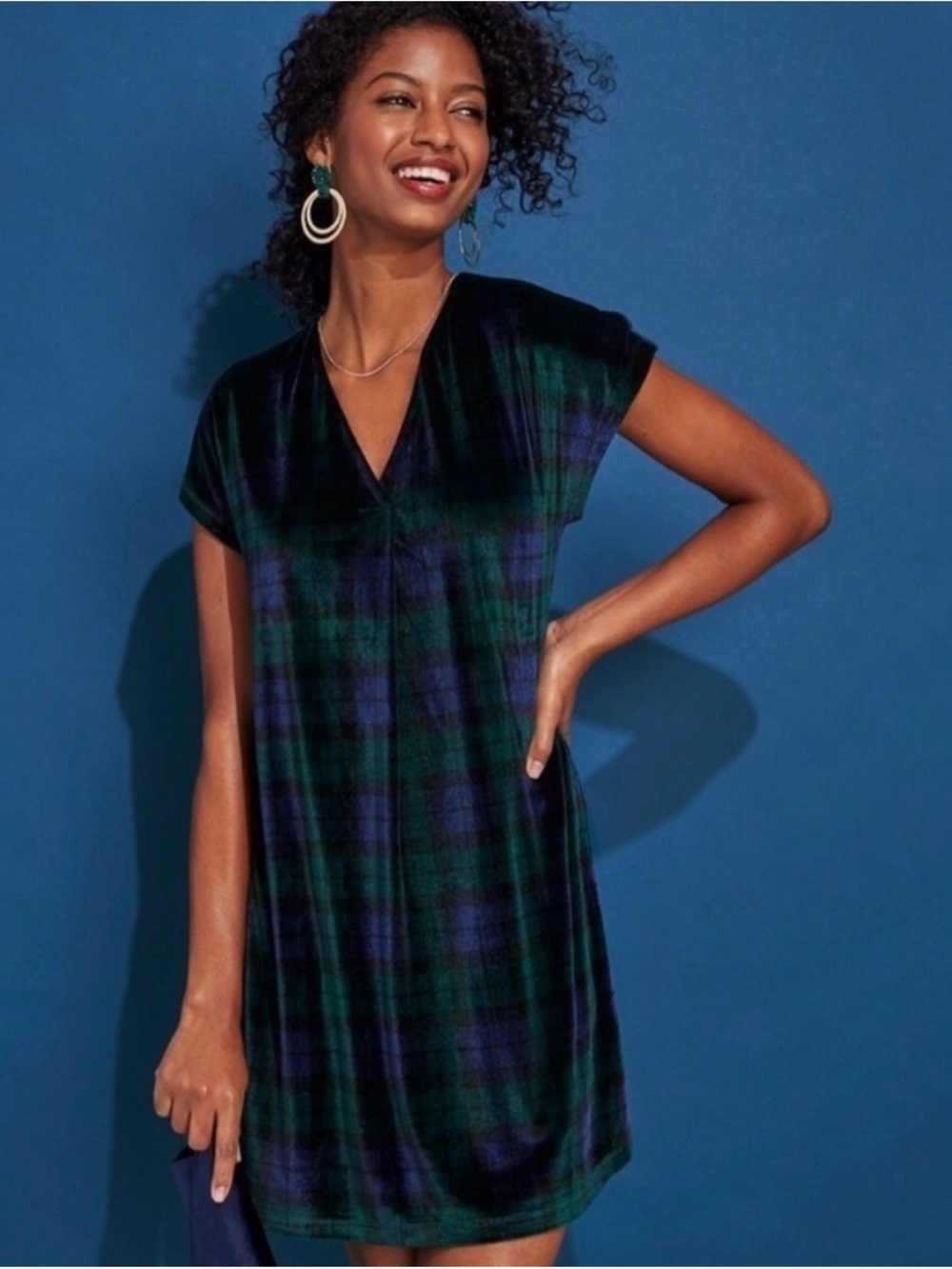 Vineyard Vines Blackwatch Plaid Velvet Mini Dress Purple Green Size Medium